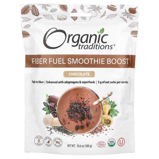 Organic Traditions, Fiber Fuel Smoothie Boost, Chocolate, 10.6 oz (300 g) - Image 1
