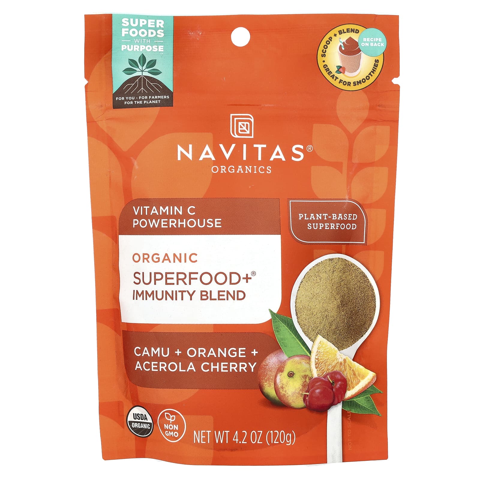 Navitas Organics, Organic Superfood+® Immunity Blend, Vitamin C Powerhouse, Camu + Orange + Acerola Cherry, 4.2 oz (120 g) - Image 1