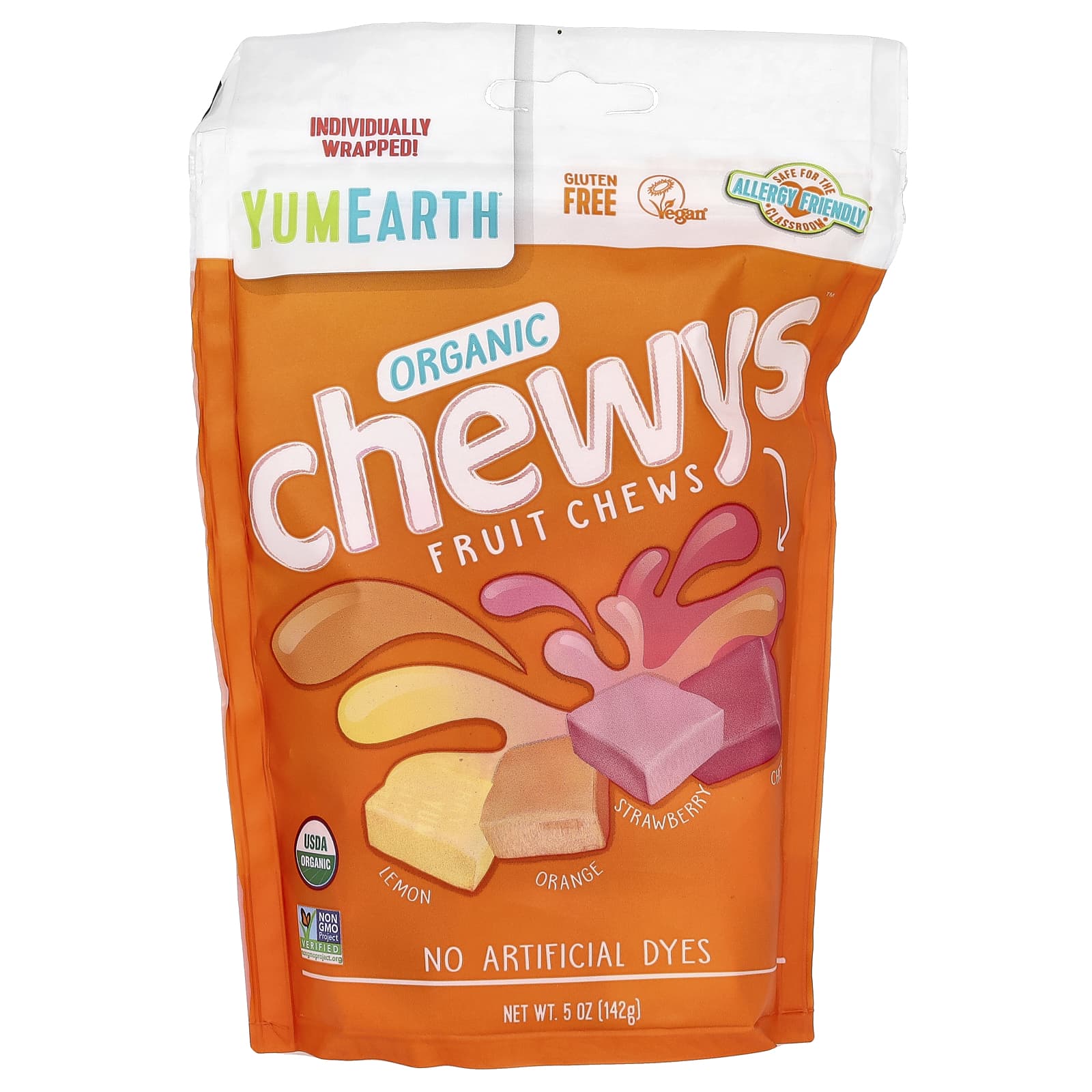 YumEarth, Organic Chewys Fruit Chews, Lemon, Orange, Strawberry, Cherry, 5 oz (142 g) - Image 1