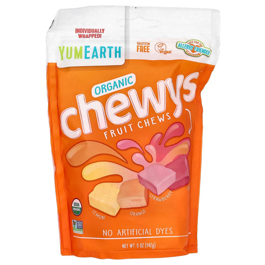 YumEarth, Organic Chewys Fruit Chews, Lemon, Orange, Strawberry, Cherry, 5 oz (142 g) - Image 1