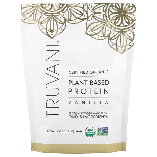 Truvani, Certified Organic Plant Based Protein, Vanilla, 1.3 lbs (594 g) - Image 1
