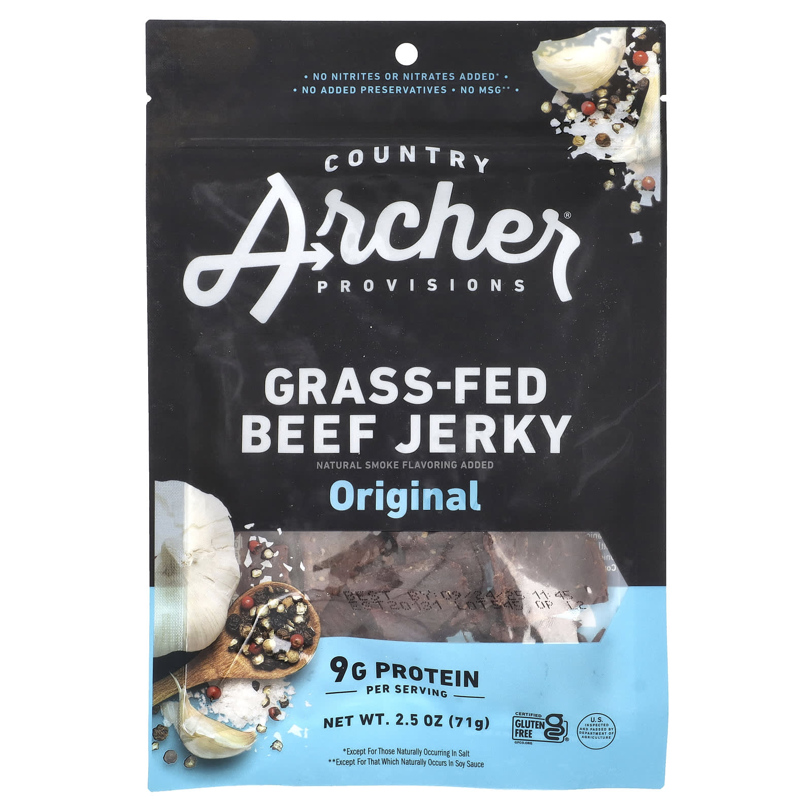 Grass-Fed Beef Jerky by Country Archer Jerky, 2.5 oz (71g) - Gluten-Free & Nitrate-Free - Image 1