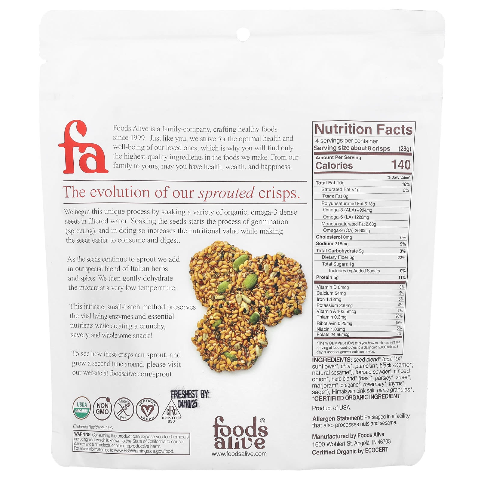 USDA Organic Sprouted Crisps | Tomato Herb Flavor | Healthy Snack - Image 2
