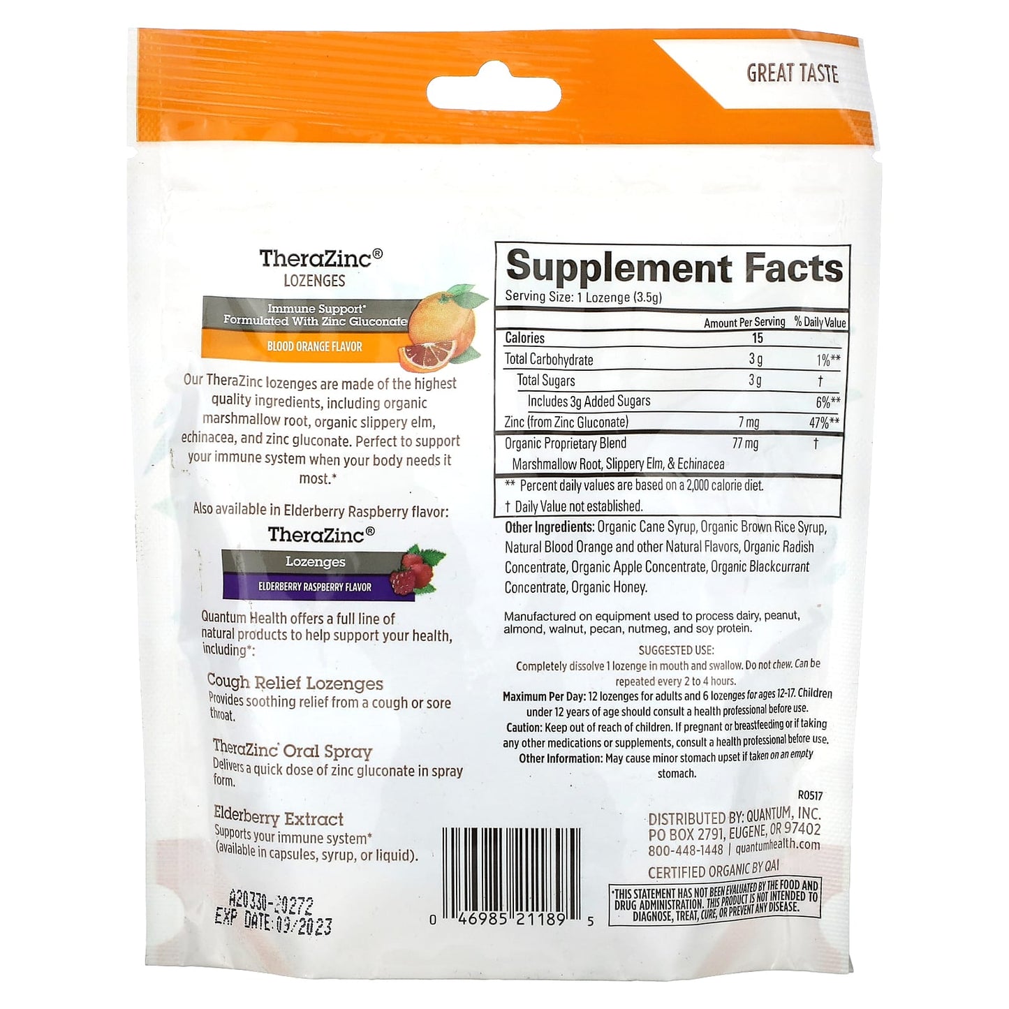 Quantum Health, TheraZinc, Lozenges, Blood Orange, 18 Lozenges - Image 2