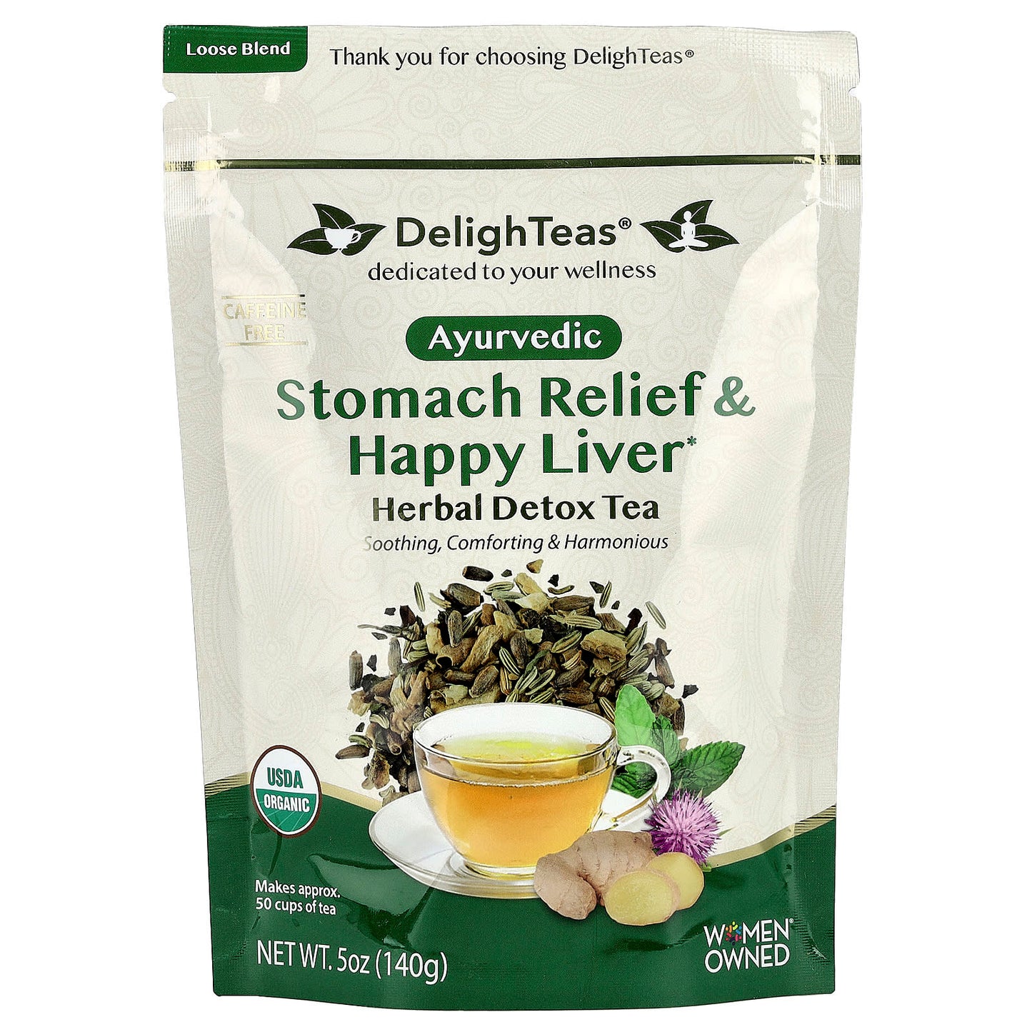 DelighTeas Ayurvedic Digestive Tea - USDA Organic, Caffeine Free, 50 Cups - Image 1