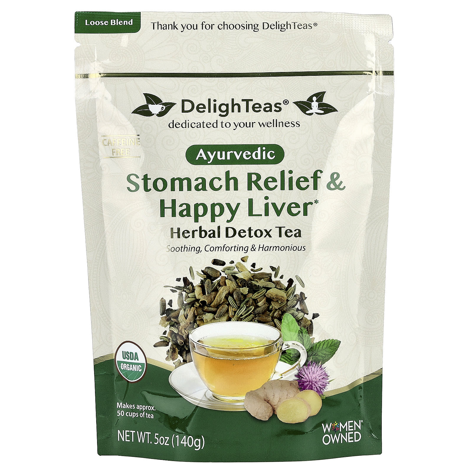 DelighTeas Ayurvedic Digestive Tea - USDA Organic, Caffeine Free, 50 Cups - Image 1