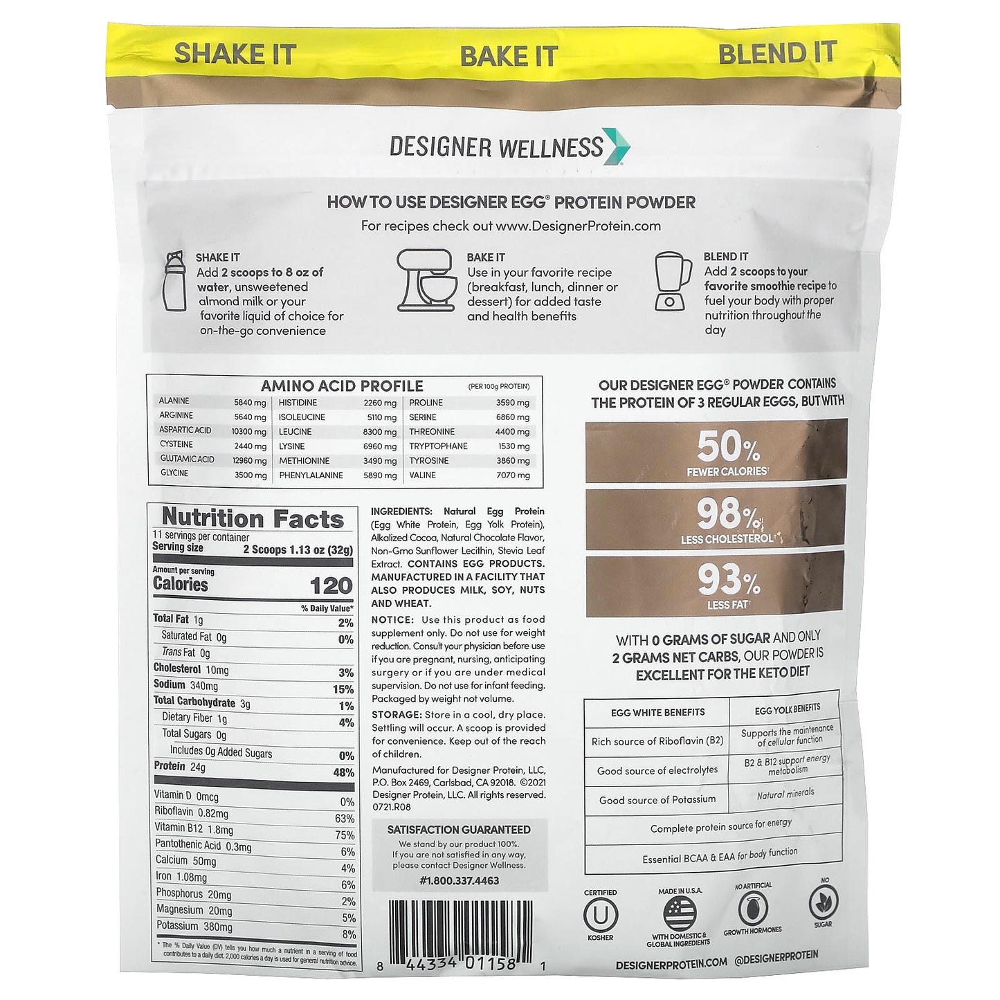 Designer Wellness, Designer Egg®, Whole Egg Multifunction Protein Powder, Dutch Chocolate, 12.4 oz (352 g)
