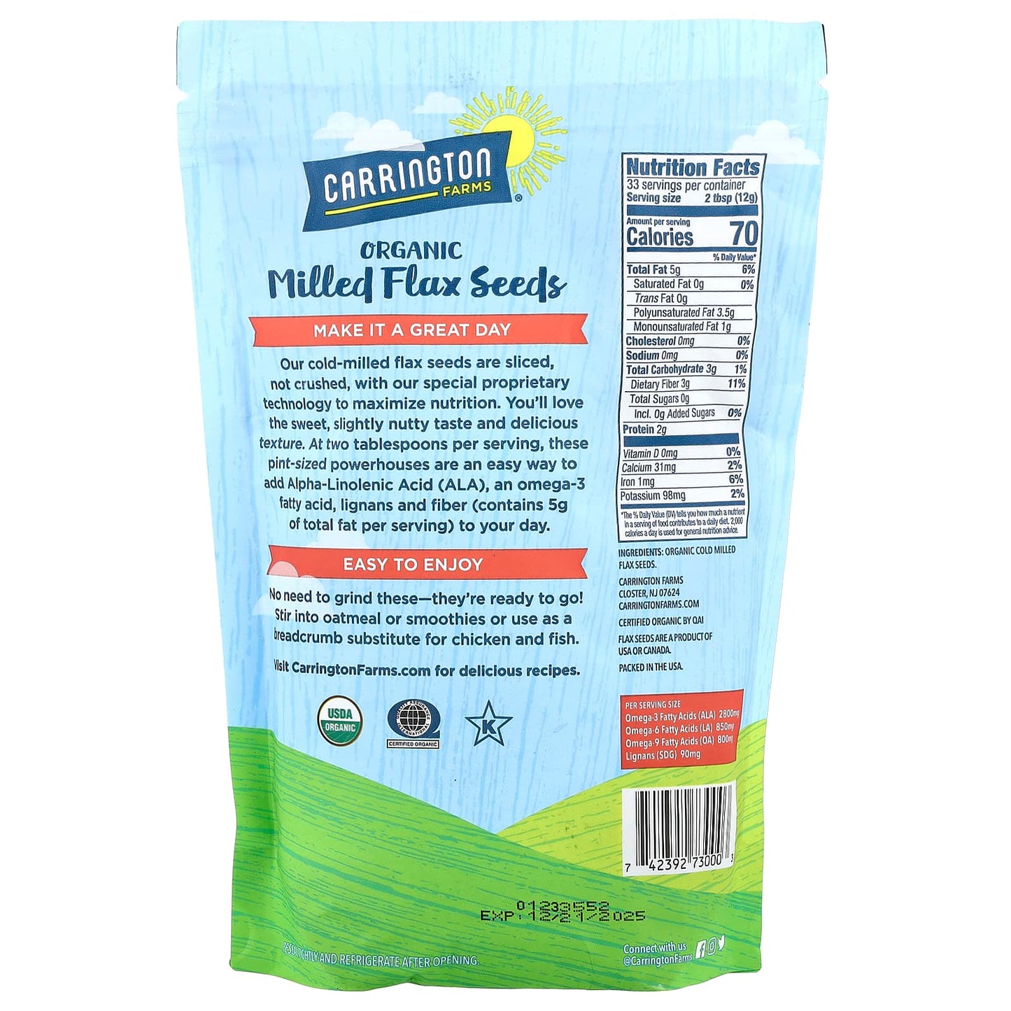 Carrington Farms Organic Cold-Milled Flax Seeds 14oz - Boost Omega-3s & Fiber - Image 2