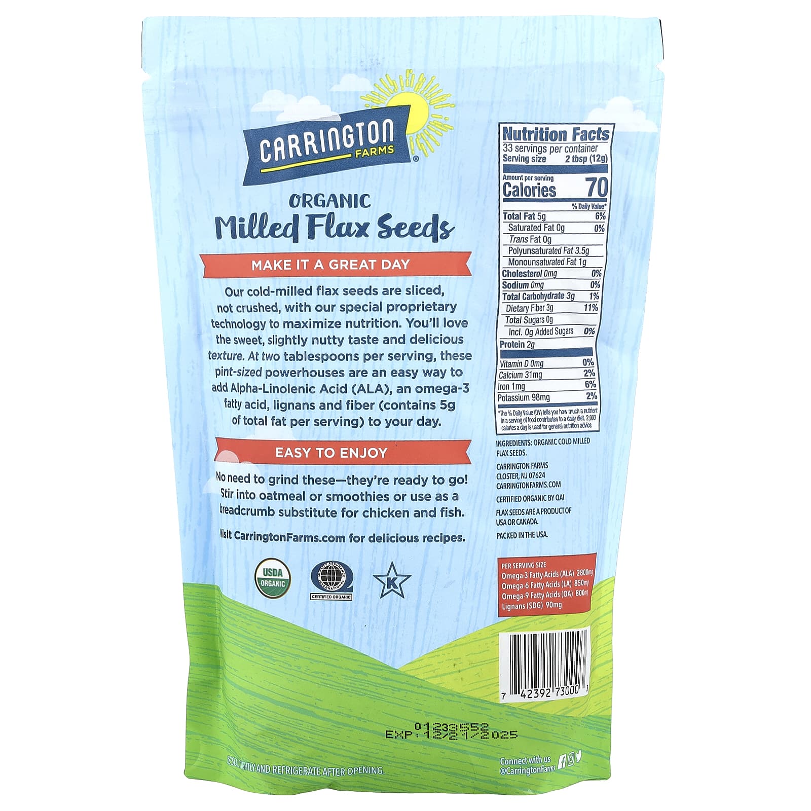 Carrington Farms Organic Cold-Milled Flax Seeds 14oz - Boost Omega-3s & Fiber - Image 2
