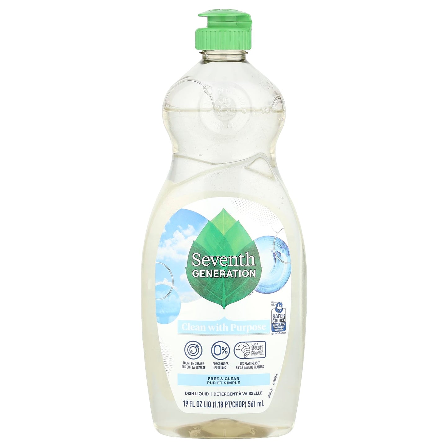 Seventh Generation, Dish Liquid, Free & Clear, 19 fl oz (561 ml) - Image 1