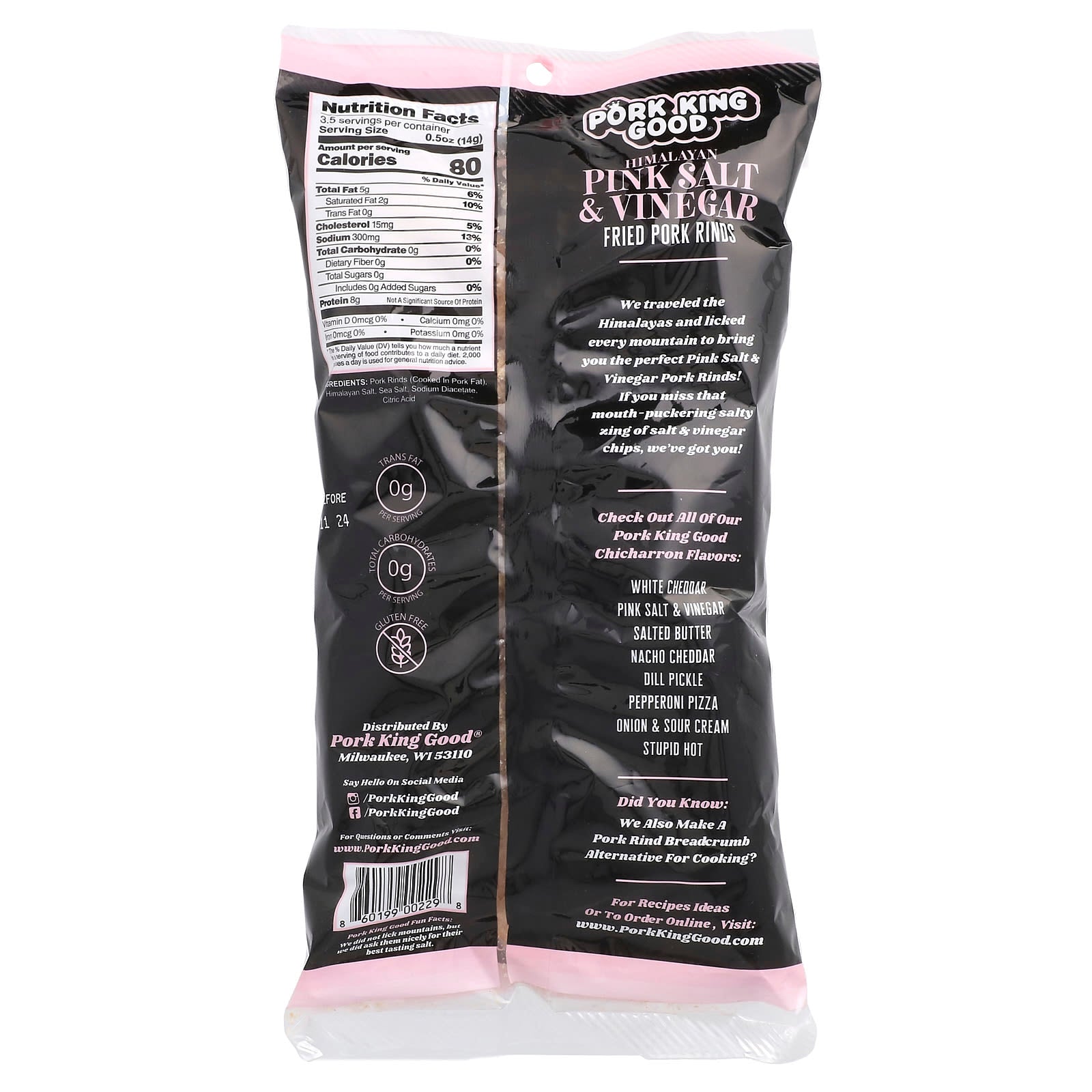 Pork King Good, Flavored Chicharrones, Himalayan Pink Salt & Vinegar, 1.75 oz (49.5 g) - Image 2