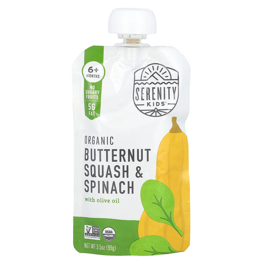 Serenity Kids, Organic Butternut Squash & Spinach with Olive Oil, 6+ Months, 3.5 oz (99 g) - Image 1