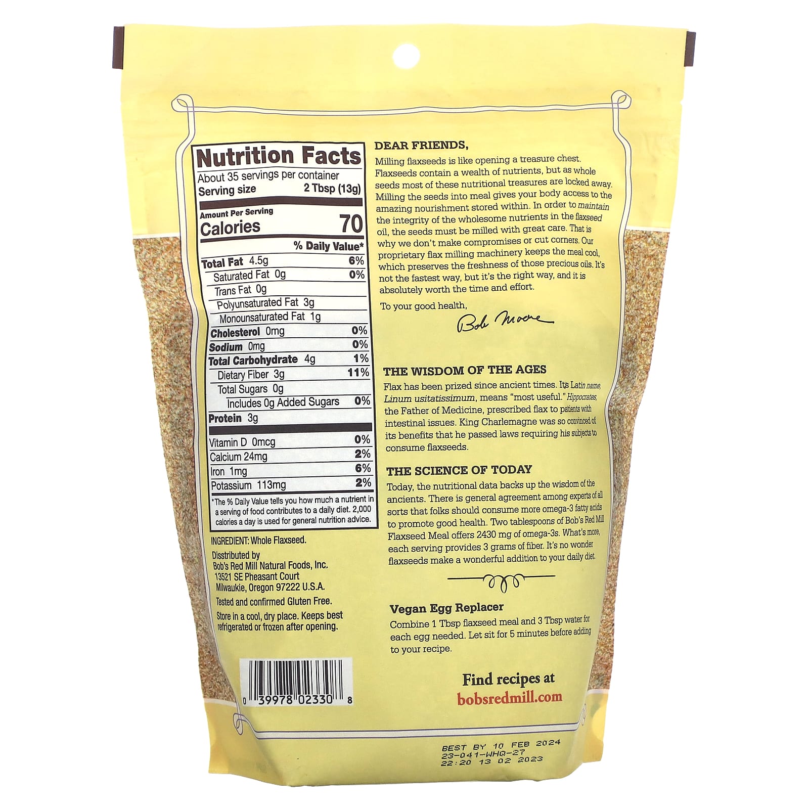Bob's Red Mill Premium Whole Ground Flaxseed Meal 1 lb Gluten Free - Image 2