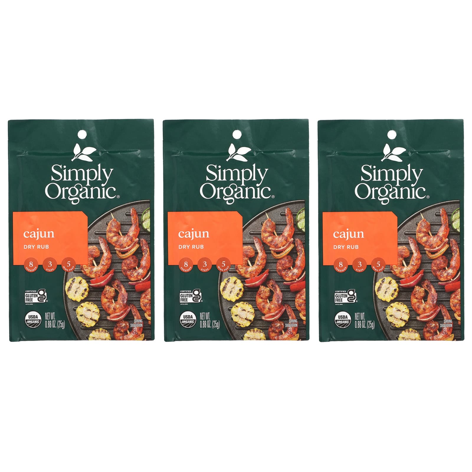 Simply Organic, Cajun Dry Rub, 3 Packets, 0.88 oz (25 g) Each - Image 1