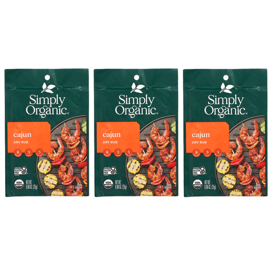 Simply Organic, Cajun Dry Rub, 3 Packets, 0.88 oz (25 g) Each - Image 1