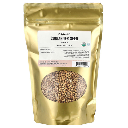Pure Indian Foods, Organic Coriander Seed, Whole , 8 oz (226 g) - Image 1