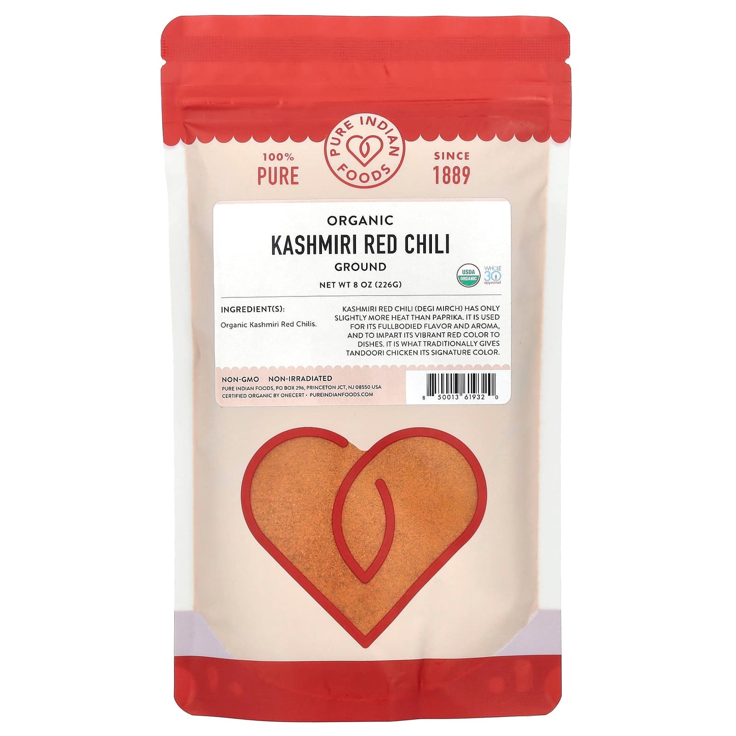 Pure Indian Foods, Organic Kashmiri Red Chili, Ground, 8 oz (226 g) - Image 1
