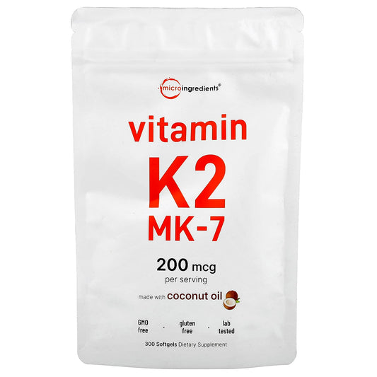 Micro Ingredients, Vitamin K2, MK-7, 200 mcg, 300 Softgels - Image 1
