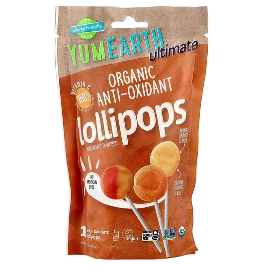 YumEarth, Ultimate, Organic Anti-Oxidant Lollipops, Mango, Orange,  Lemon, 15 Lollipops, 3.3 oz (93 g) - Image 1