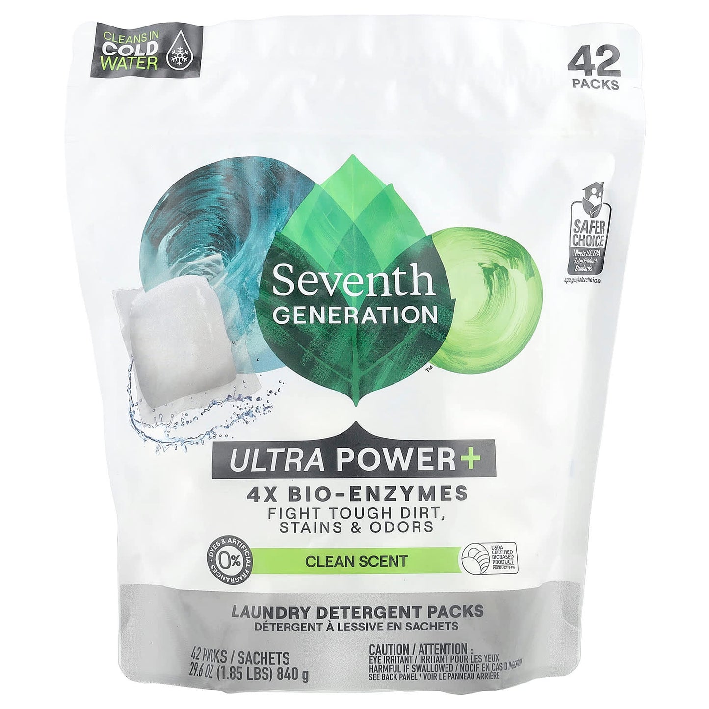Seventh Generation, Laundry Detergent Packs, Ultra Power +, Clean Scent, 42 Packs, 29.6 oz (840 g) - Image 1