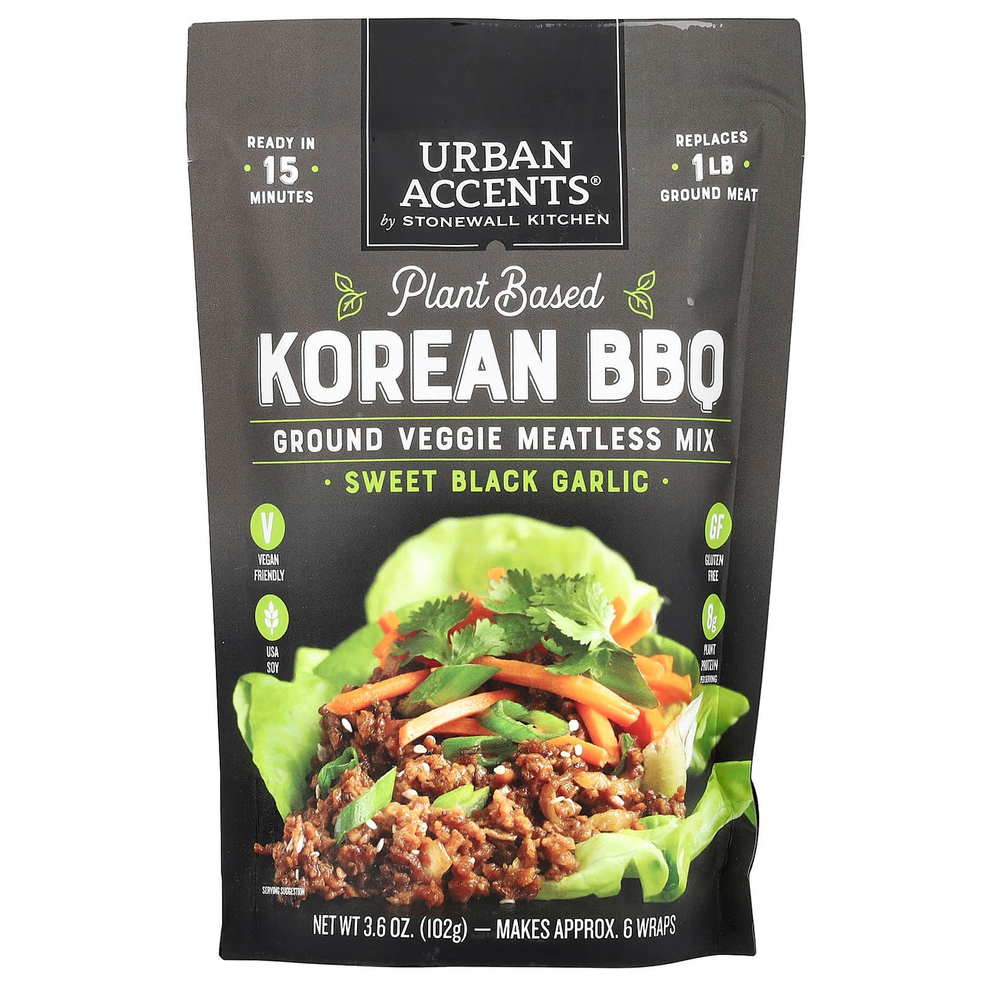 Urban Accents, Plant Based Korean BBQ, Ground Veggie Meatless Mix,  Sweet Black Garlic, 3.6 oz (102 g) - Image 1