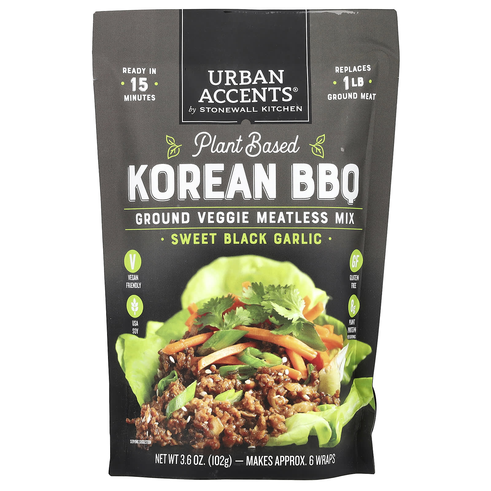 Urban Accents, Plant Based Korean BBQ, Ground Veggie Meatless Mix,  Sweet Black Garlic, 3.6 oz (102 g) - Image 1