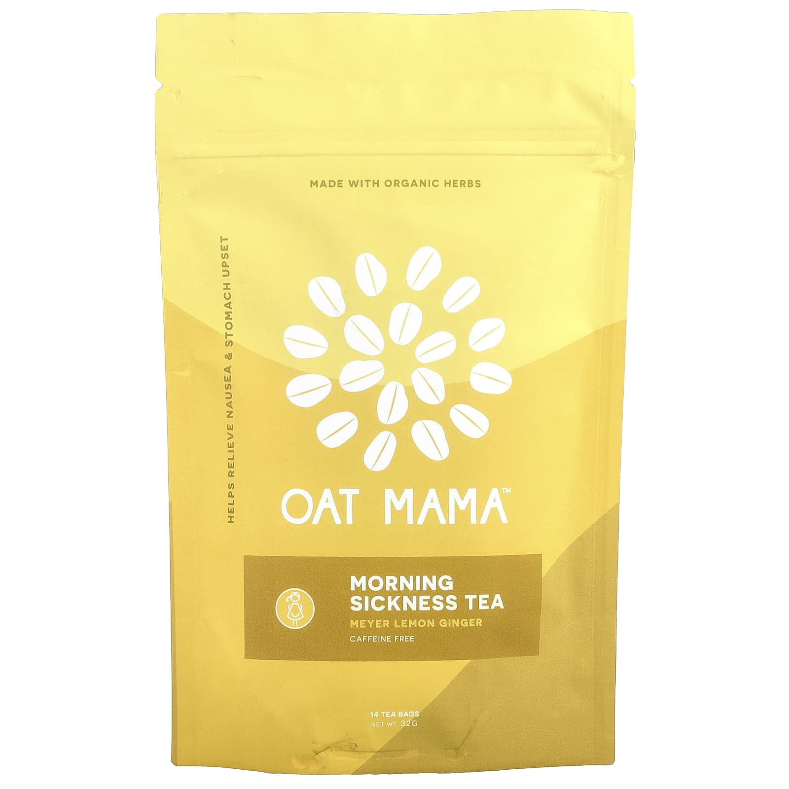 Oat Mama, Morning Sickness Tea, Meyer Lemon Ginger, Caffeine Free, 14 Tea Bags, 32 g - Image 1