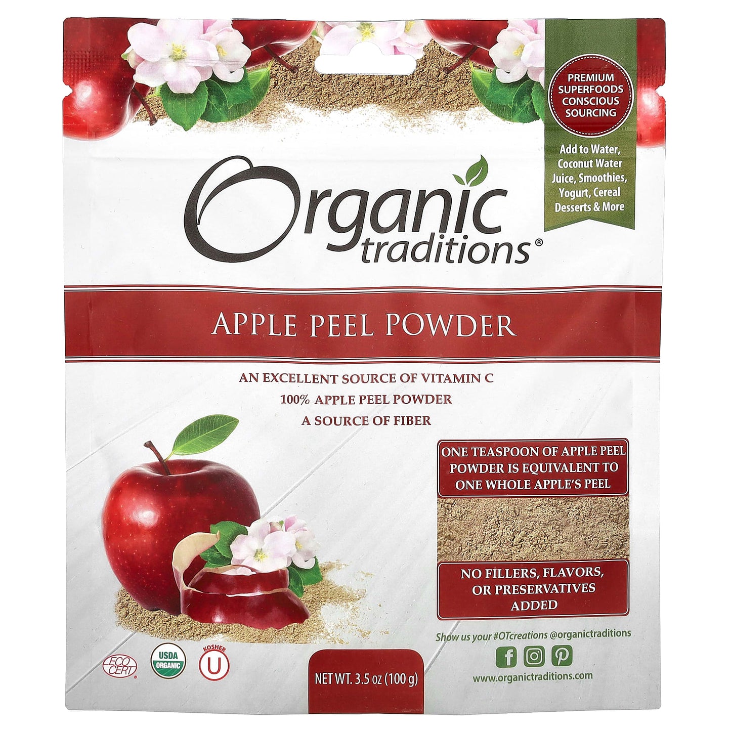 Organic Traditions, Apple Peel Powder, 3.5 oz ( 100 g) - Image 1