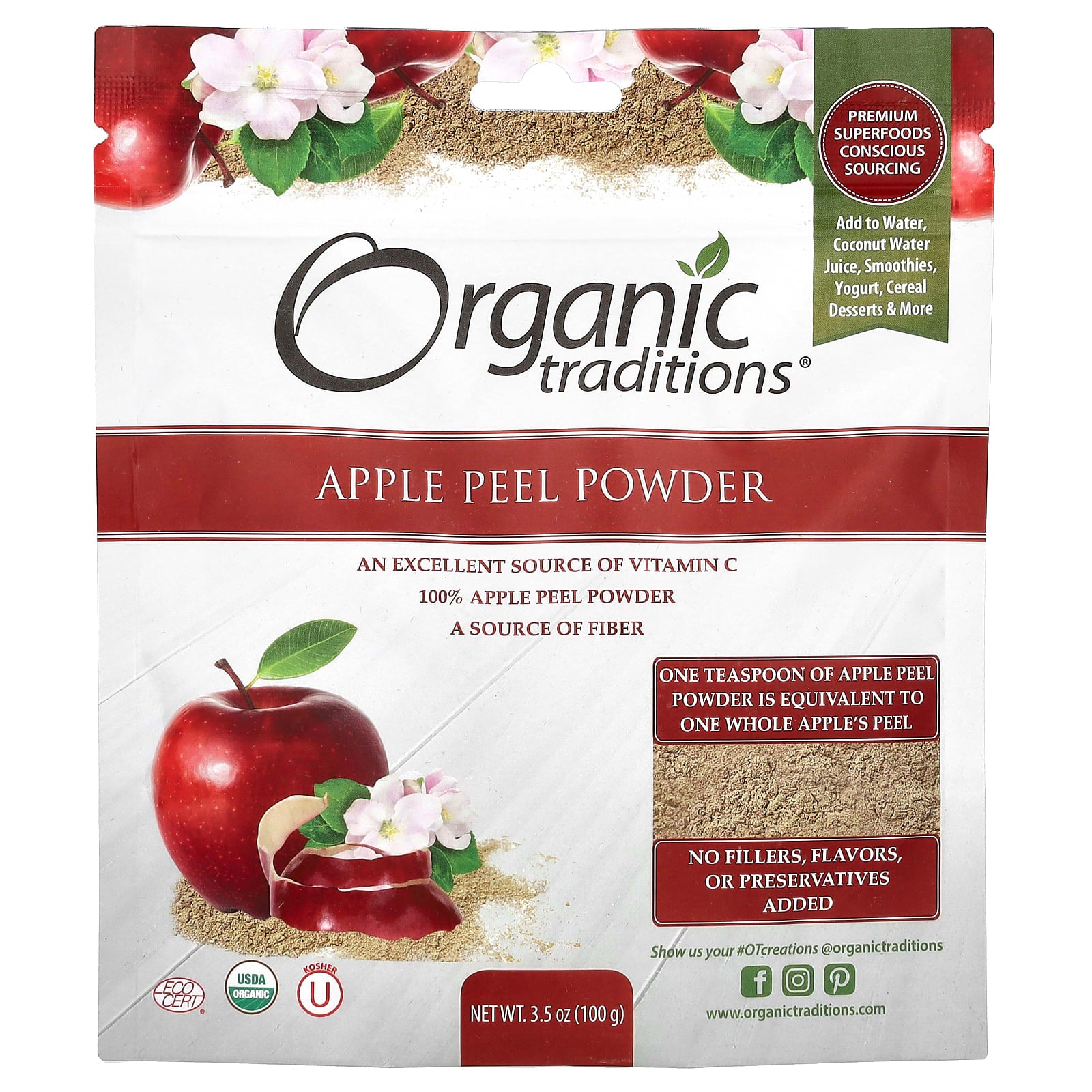 Organic Traditions, Apple Peel Powder, 3.5 oz ( 100 g) - Image 1