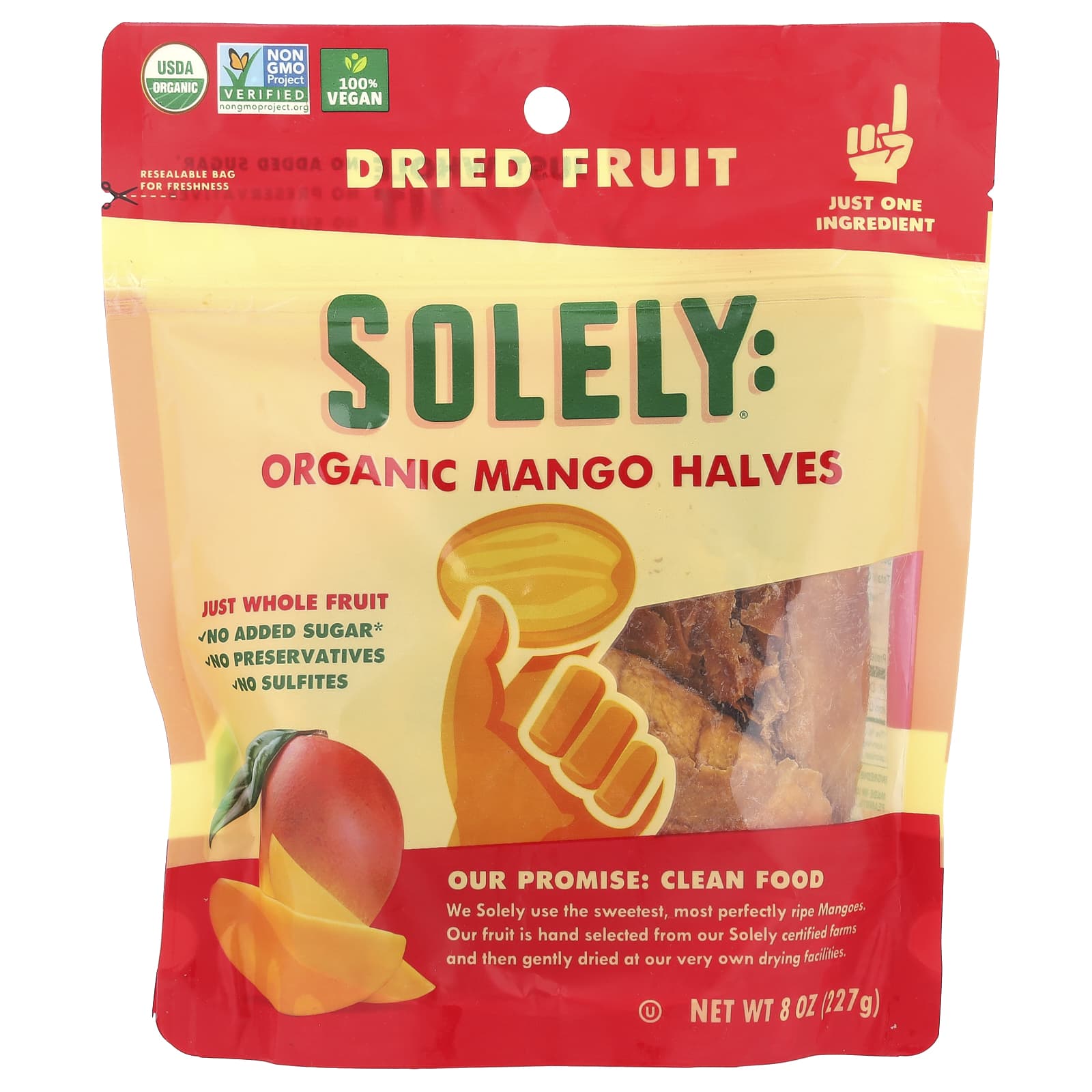 Solely, Organic Dried Fruit, Mango Halves, 8 oz (227 g) - Image 1