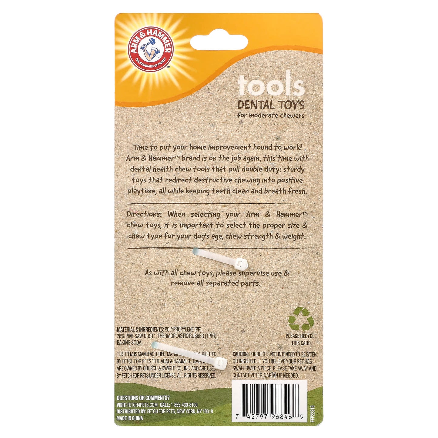 Arm & Hammer Dental Chew Toy for Dogs - Paintbrush Shape, Safe for Moderate Chewers - Image 2