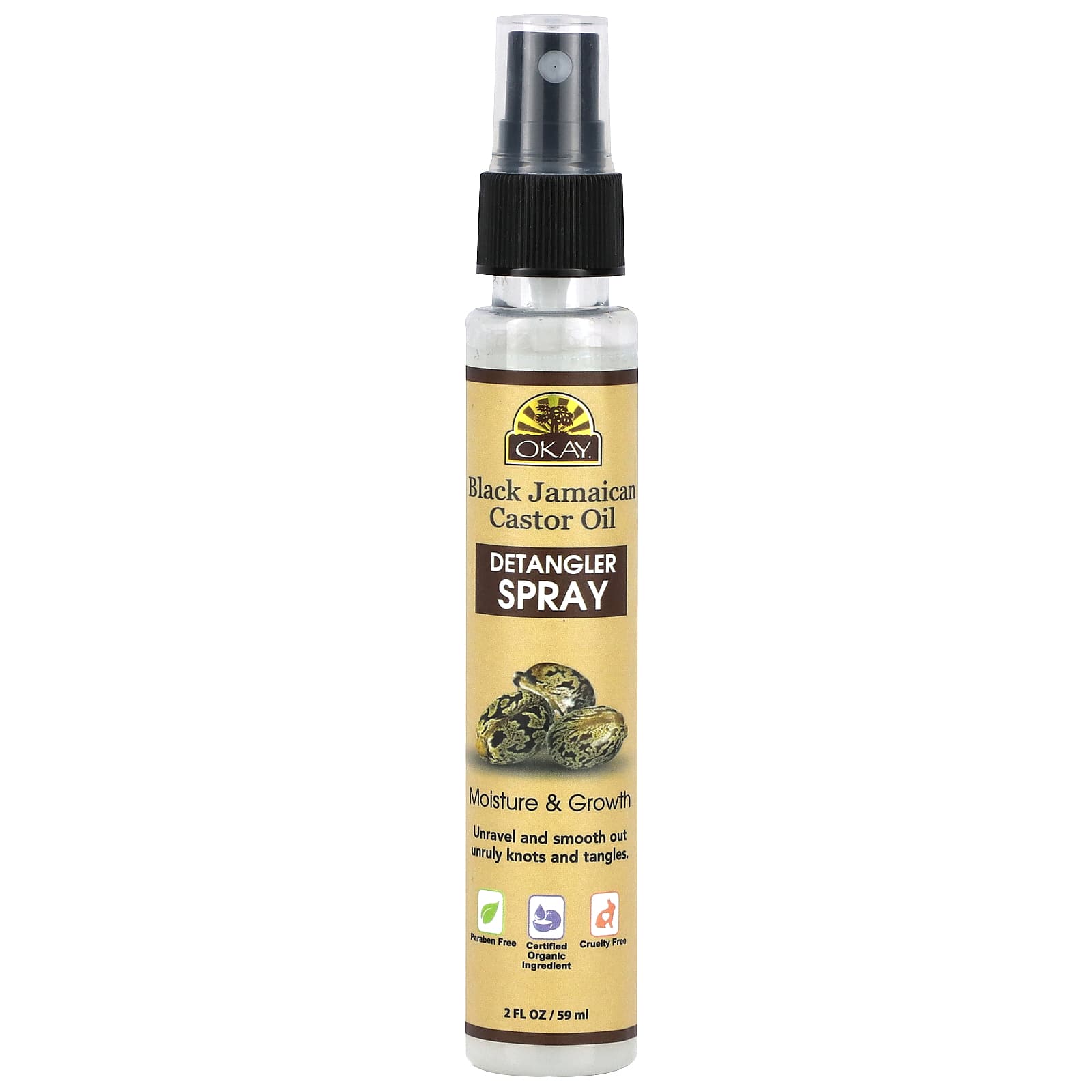 Okay Pure Naturals, Black Jamaican Castor Oil, Detangler Spray, 2 fl oz (59 ml) - Image 1