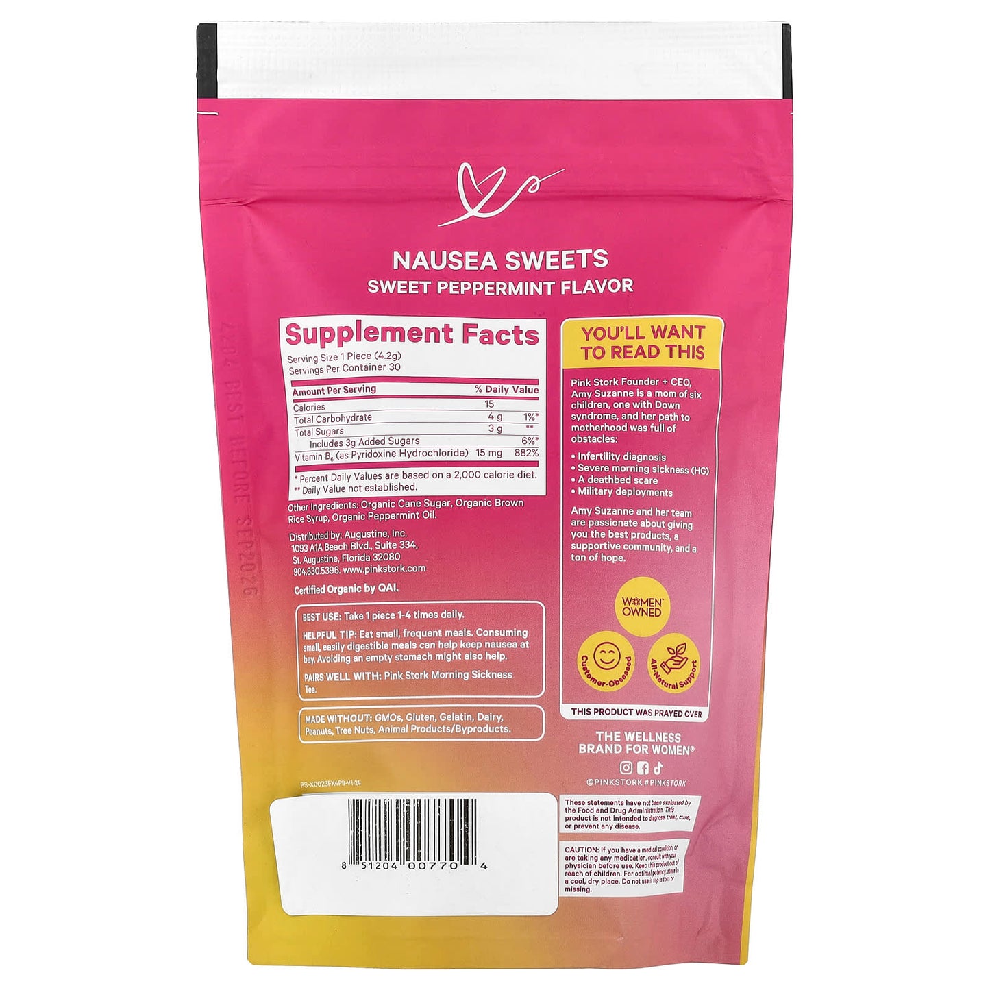 Pink Stork, Nausea Sweets, Sweet Peppermint, 30 Organic Lozenges - Image 2