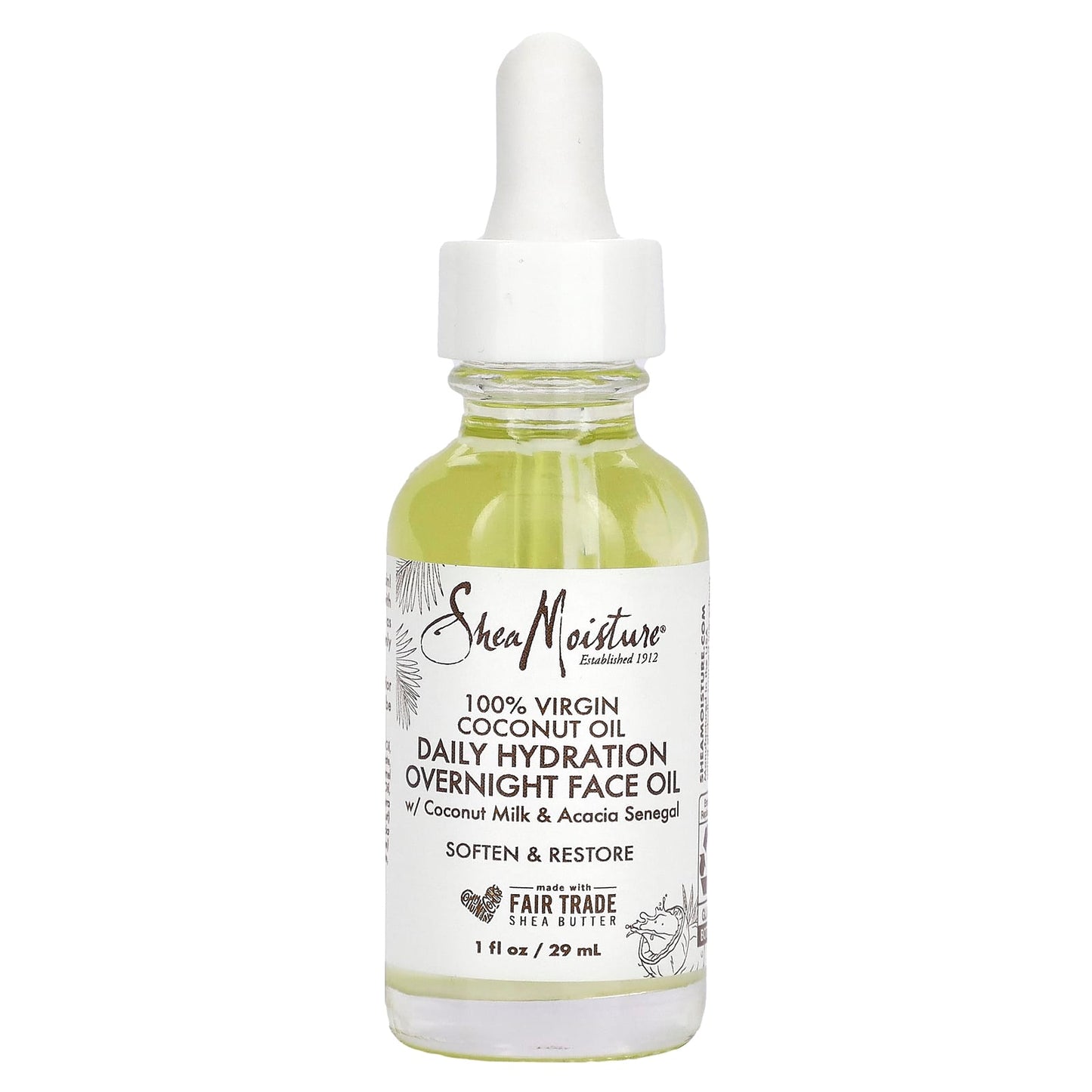 SheaMoisture, 100% Virgin Coconut Oil, Daily Hydration Overnight Face Oil, 1 fl oz (29 ml) - Image 1