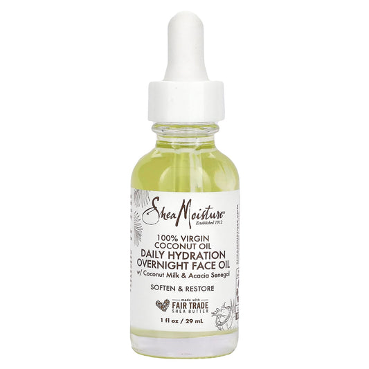 SheaMoisture, 100% Virgin Coconut Oil, Daily Hydration Overnight Face Oil, 1 fl oz (29 ml) - Image 1