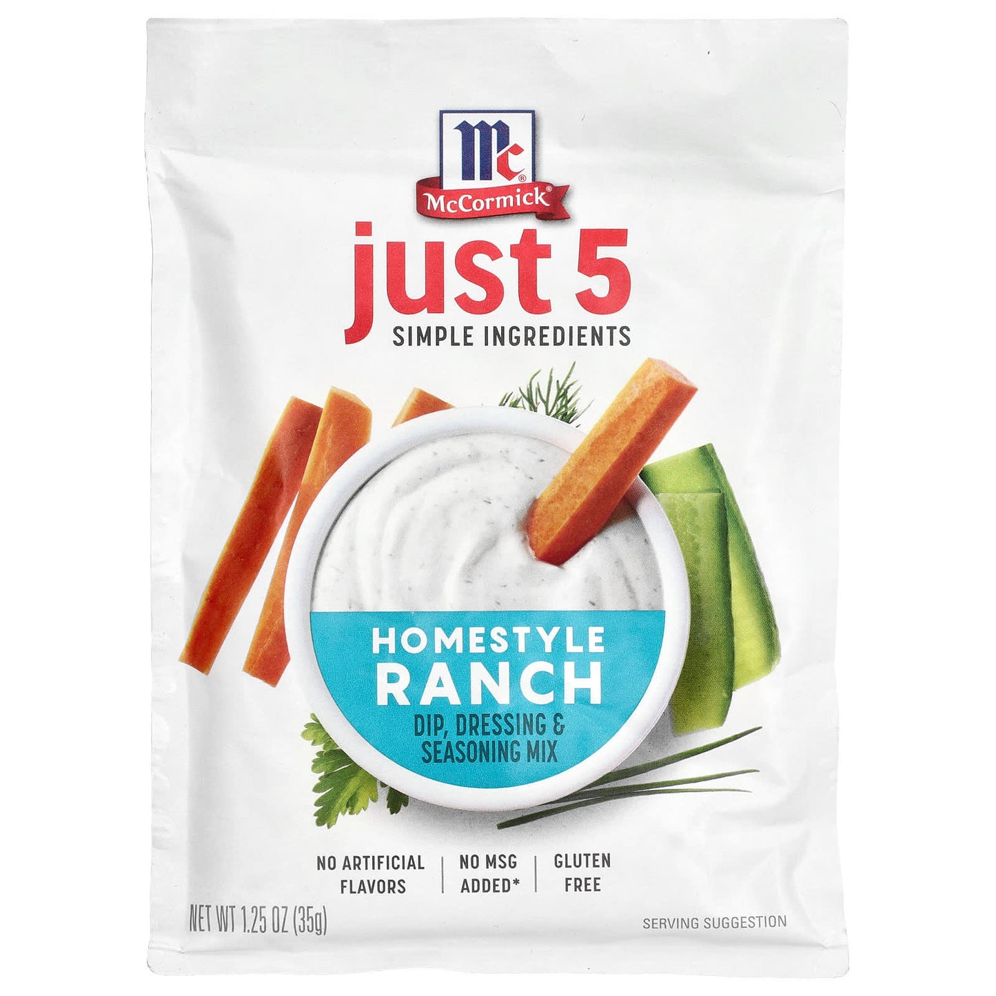 McCormick, Just 5 Simple Ingredients, Dip, Dressing & Seasoning Mix, Homestyle Ranch, 1.25 oz (35 g) - Image 1