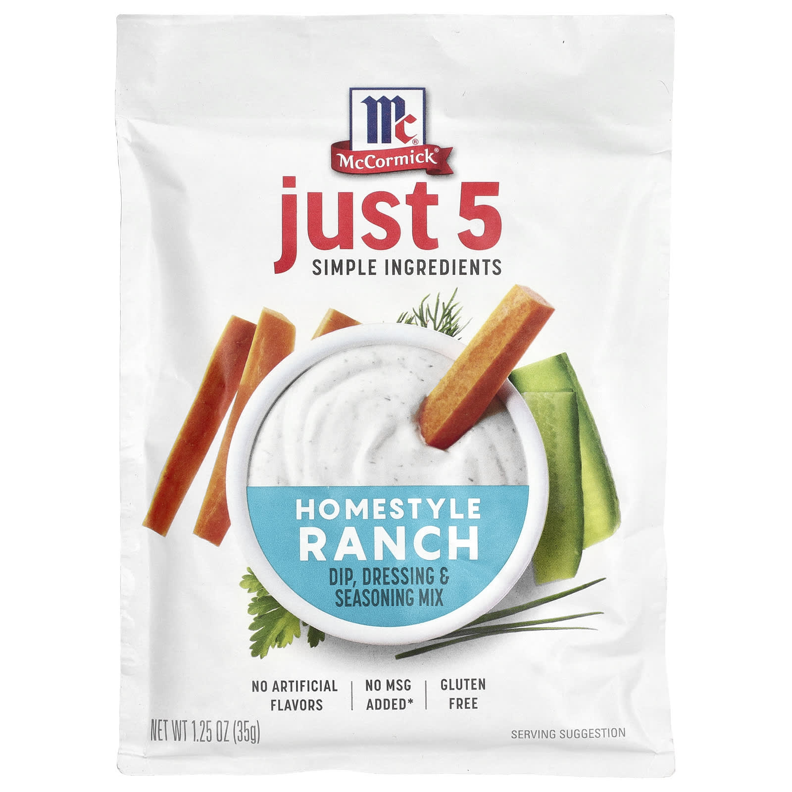 McCormick, Just 5 Simple Ingredients, Dip, Dressing & Seasoning Mix, Homestyle Ranch, 1.25 oz (35 g) - Image 1