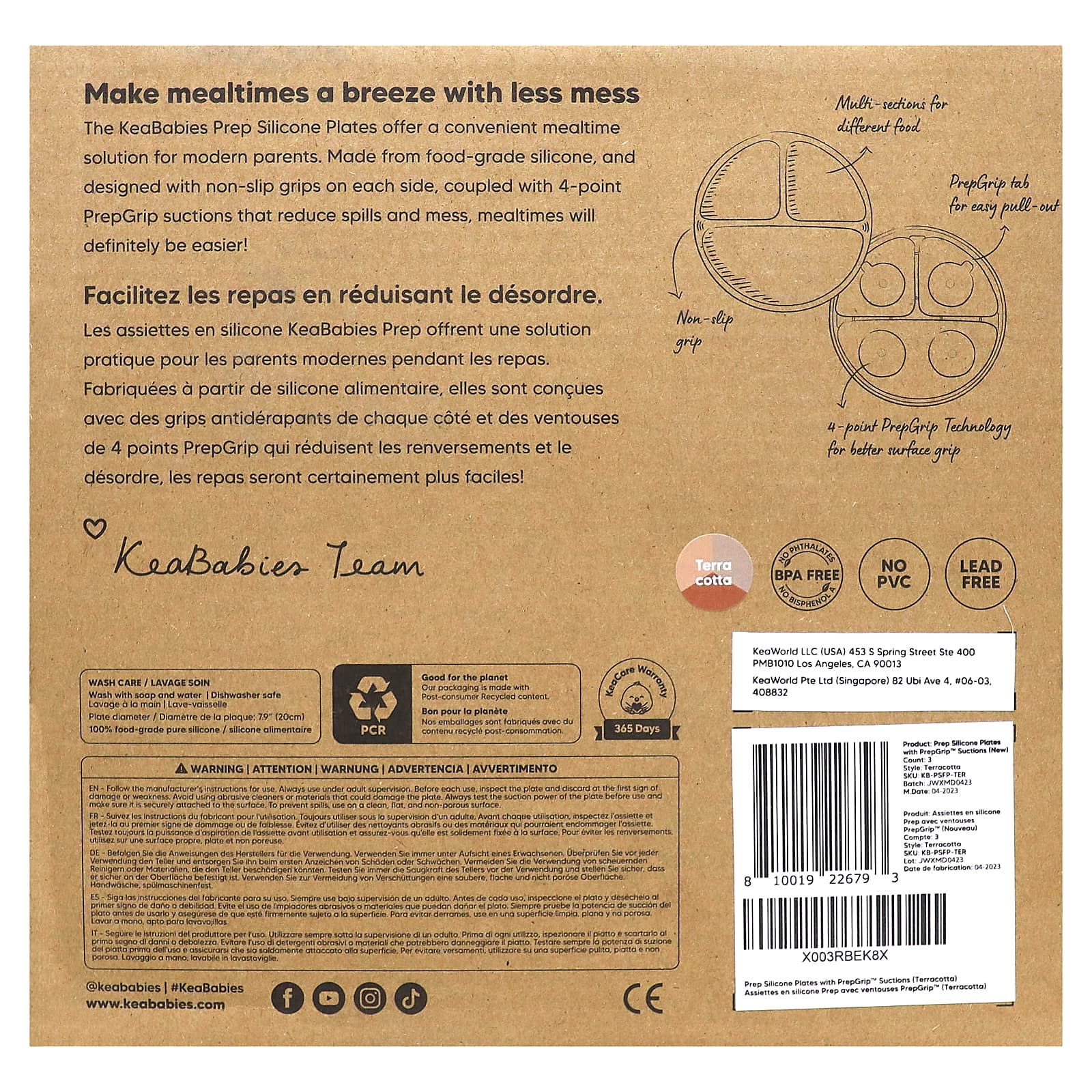 KeaBabies, Prep Silicone Plates with PrepGrip Suctions, 6-36 Months, Terra Cotta , 3 Pack - Image 2