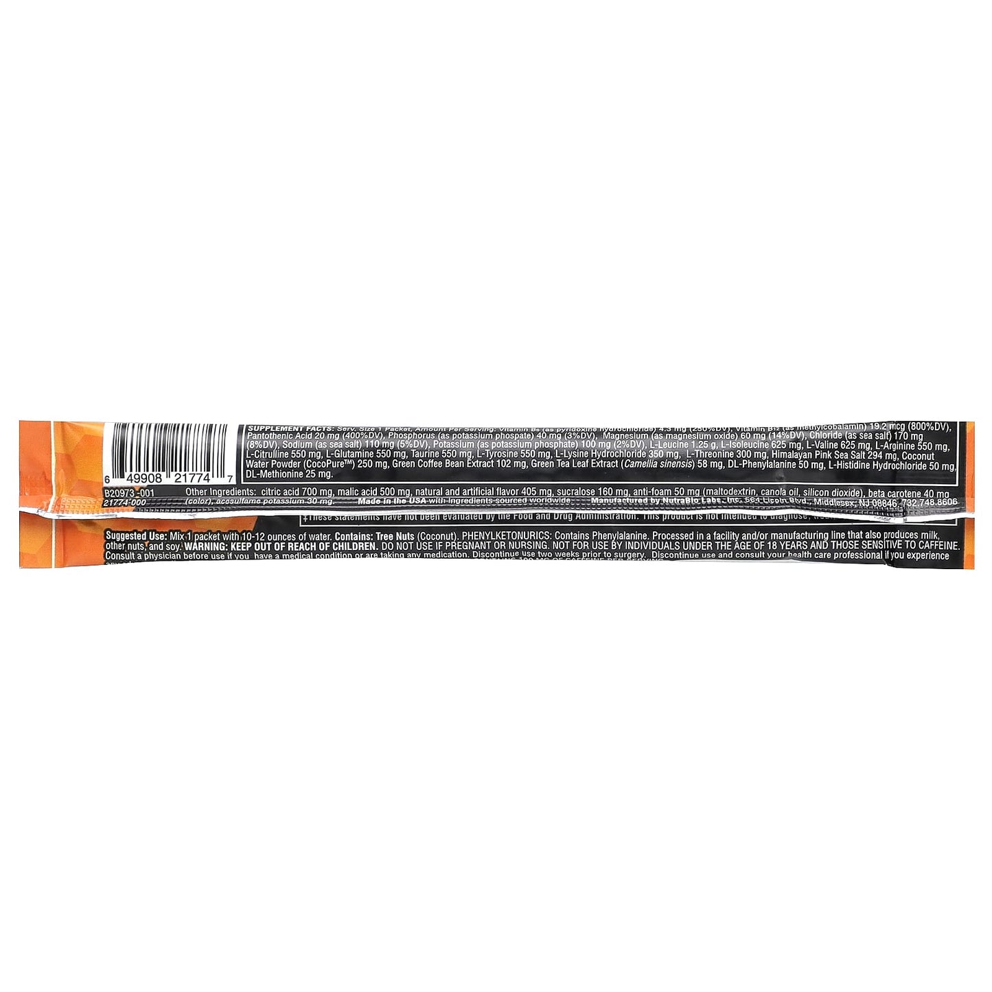 NutraBio, Amino Kick, Orange Mango, 1 Stick Pack, 0.32 oz (9 g) - Image 2