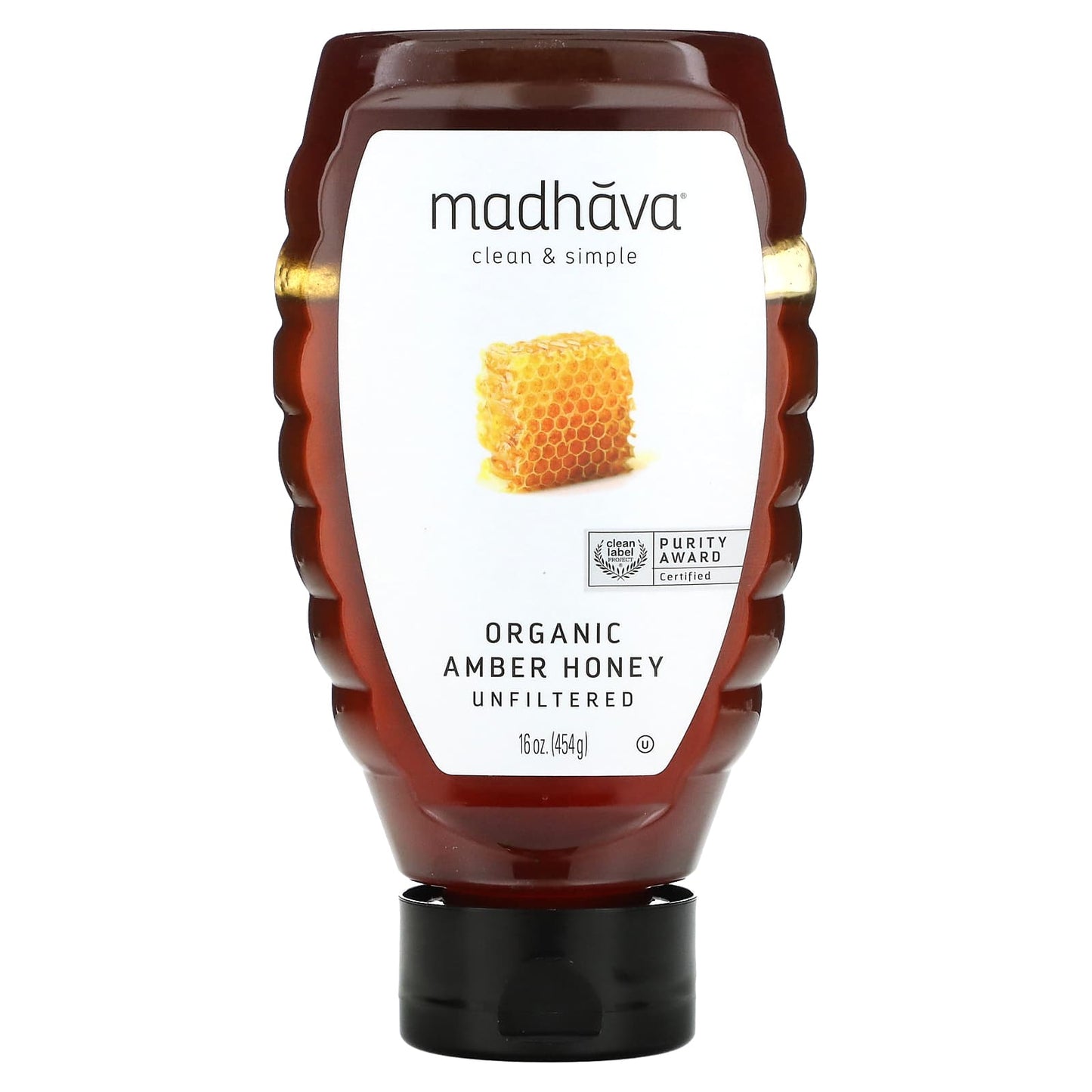 Madhava, Organic Amber Honey, Unfiltered, 16 oz (454 g) - Image 1