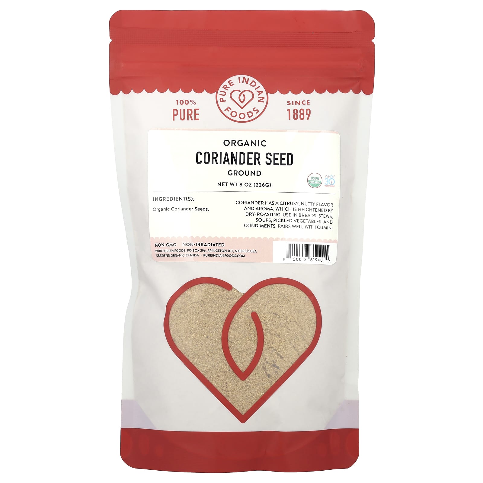 Pure Indian Foods, Organic Coriander Seed, Ground, 8 oz (226 g) - Image 1