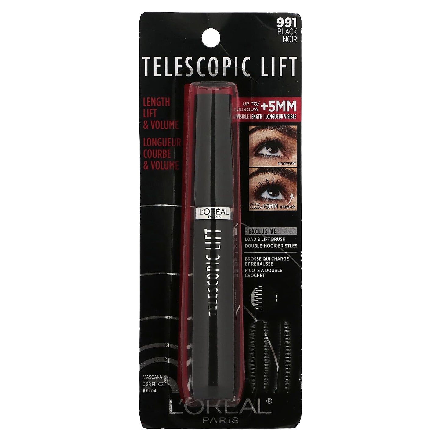 L'Oréal, Telescopic Lift Mascara, 991 Black, 0.33 fl oz (10 ml) - Image 2