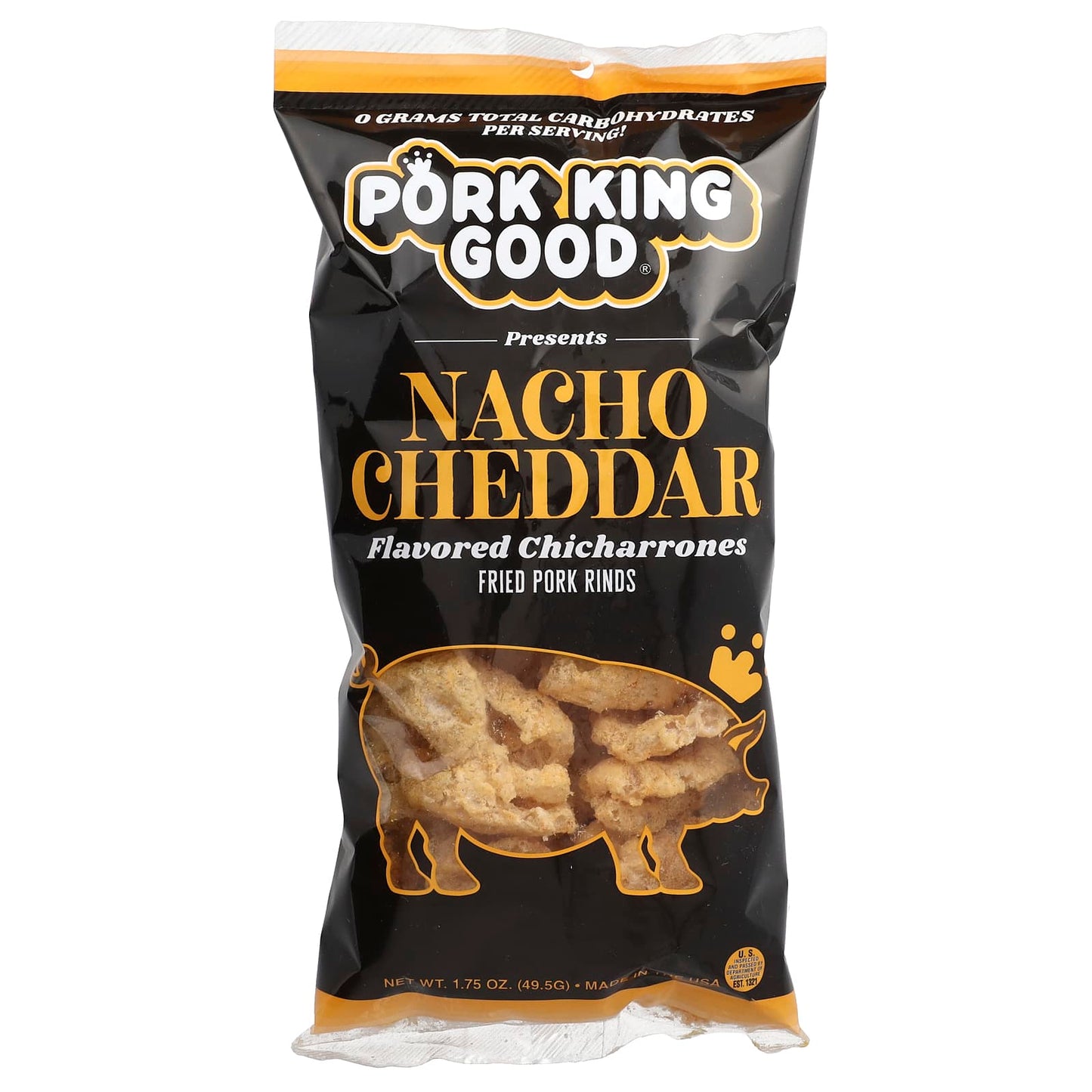 Pork King Good, Flavored Chicharrones, Nacho Cheddar, 1.75 oz (49.5 g) - Image 1