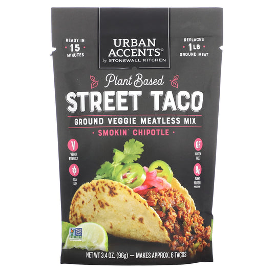 Urban Accents, Plant Based Street Taco, Ground Veggie Meatless Mix, Smokin' Chipotle, 3.4 oz (96 g) - Image 1