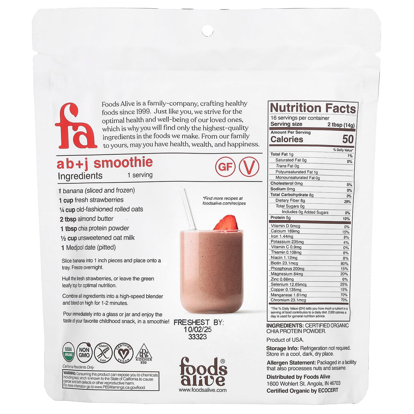Organic Chia Protein Powder by Foods Alive - 8 oz (227g) - Image 2