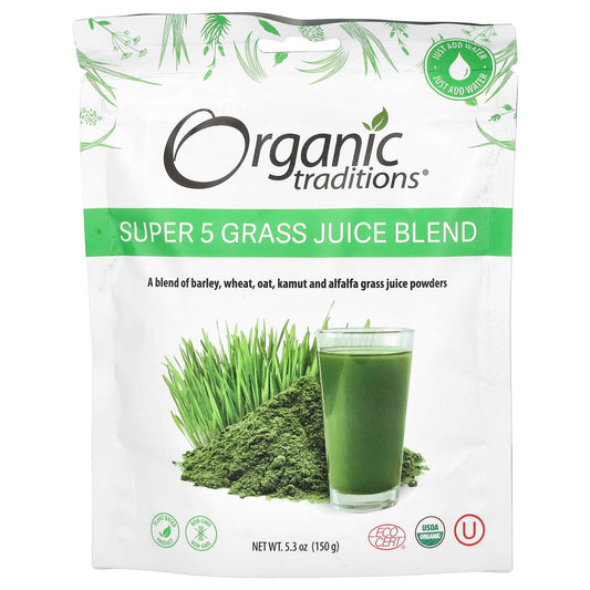 Organic Traditions, Super 5 Grass Juice Blend, 5.3 oz (150 g) - Image 1