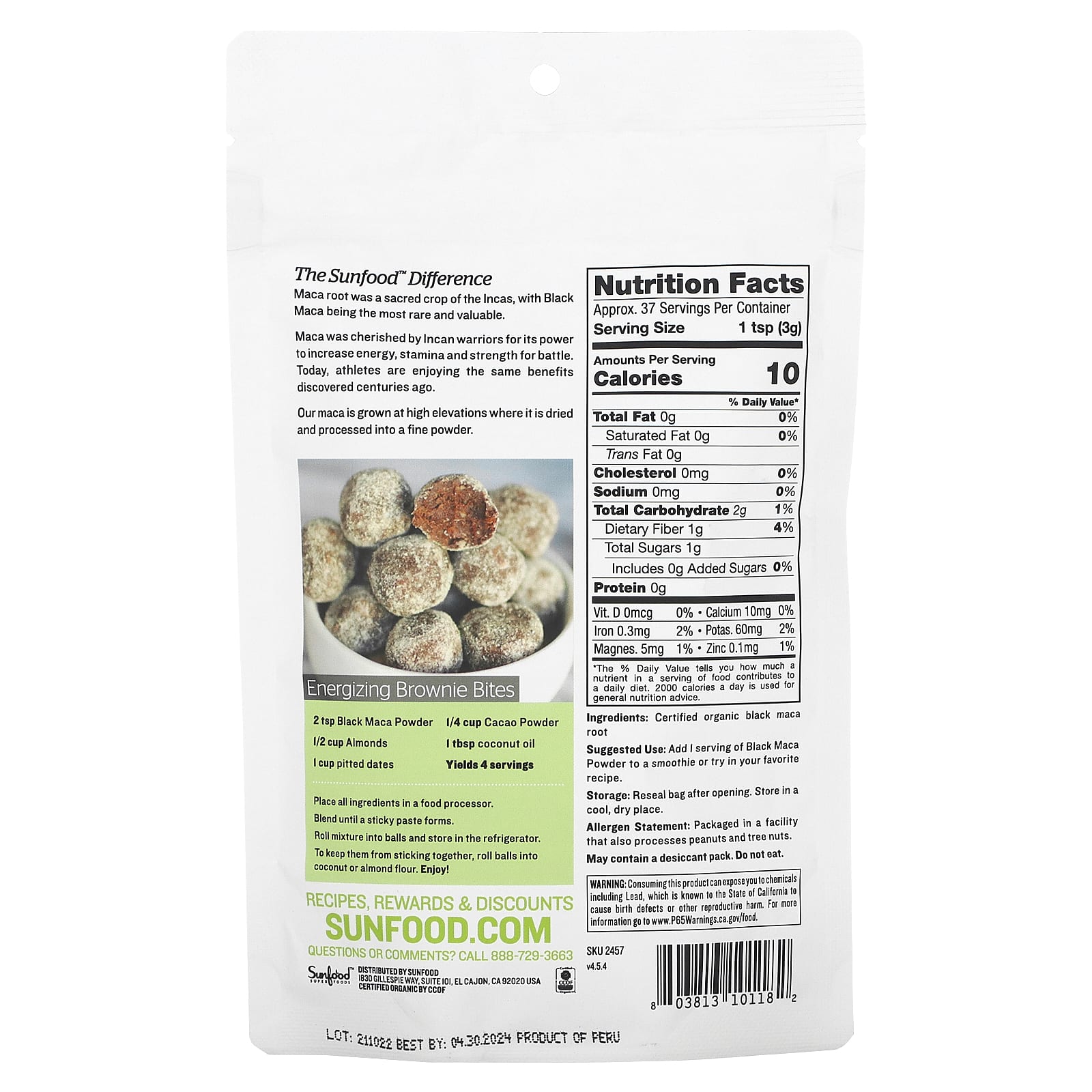 Sunfood, Superfoods, Organic Black Maca Powder, 4 oz (113 g) - Image 2