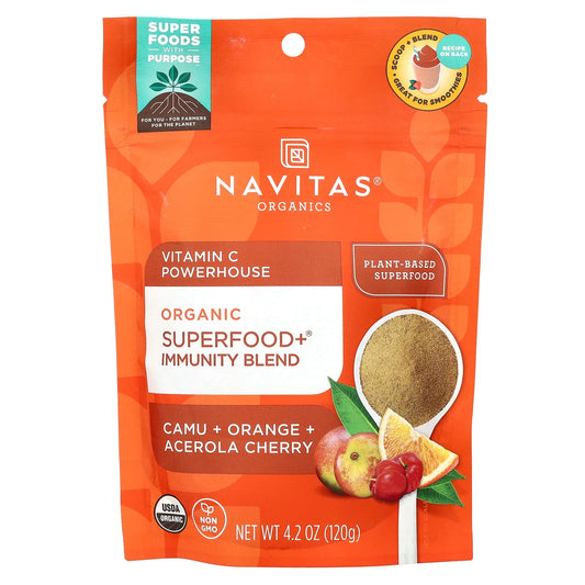 Navitas Organics, Organic Superfood+® Immunity Blend, Vitamin C Powerhouse, Camu + Orange + Acerola Cherry, 4.2 oz (120 g) - Image 1