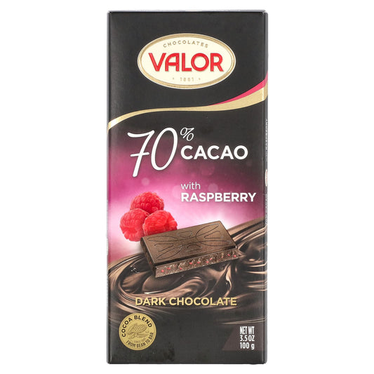 Valor, Dark Chocolate, 70% Cacao with Raspberry, 3.5 oz (100 g) - Image 1