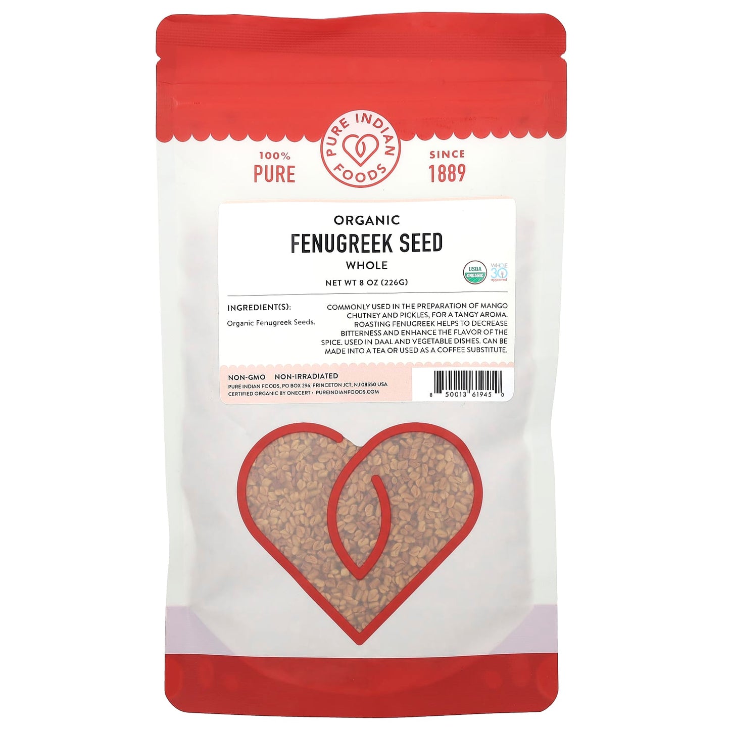 Pure Indian Foods, Organic Fenugreek Seed, Whole, 8 oz (226 g) - Image 1
